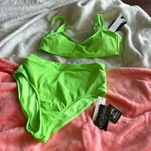 California Waves neon mint green adjustable 2 piece ribbed swim suit small nwt